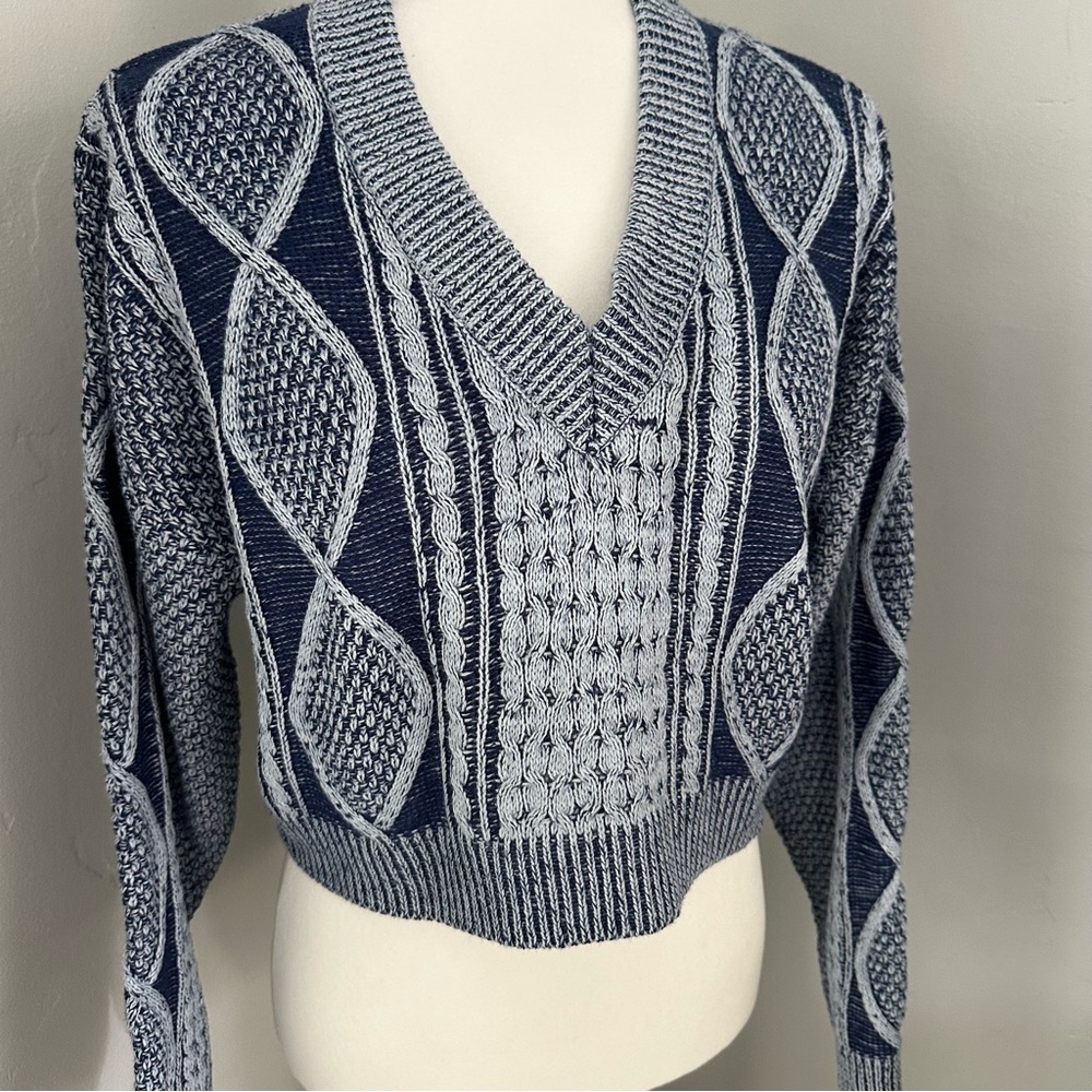 Willow‎ & Wind Knitted Sweater, Cropped, Navy, Light Grey, Oversized, Large - Picture 2 of 12